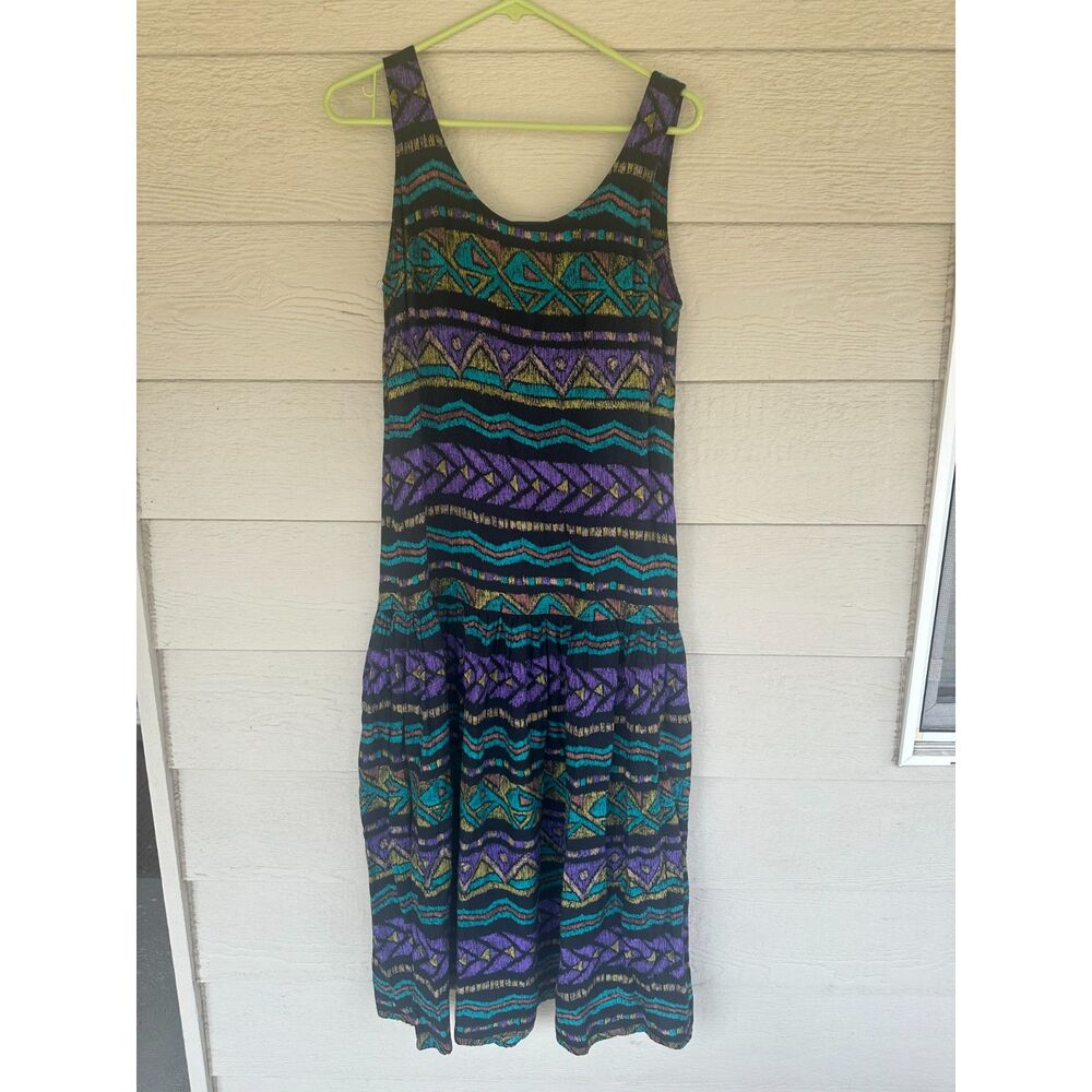 Moda International Vintage 90s Geometric Tribal Drop Waist Maxi Dress - Size M